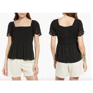 Madewell Cotton Eyelet Shirred babydoll top size XXS